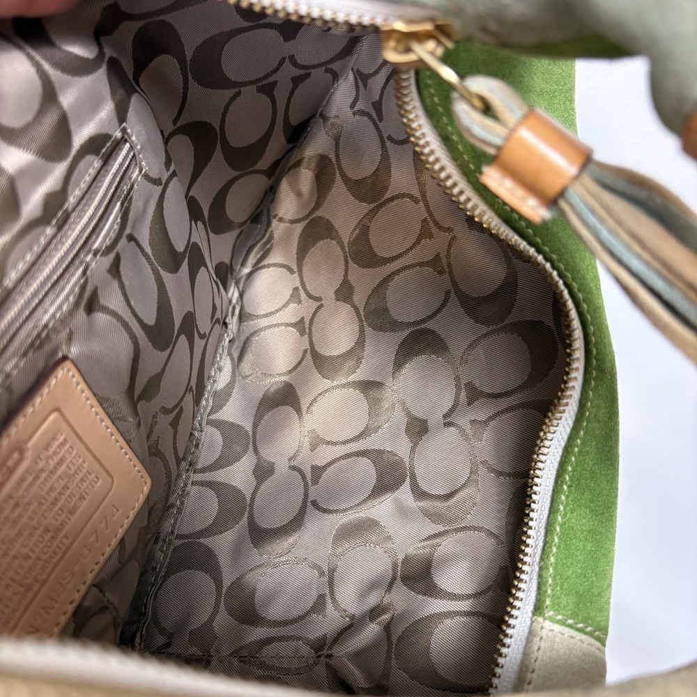 Vintage Coach Split Colorblock Suede Shoulder Bag Y2K Rare Tassel - Picture 16 of 16